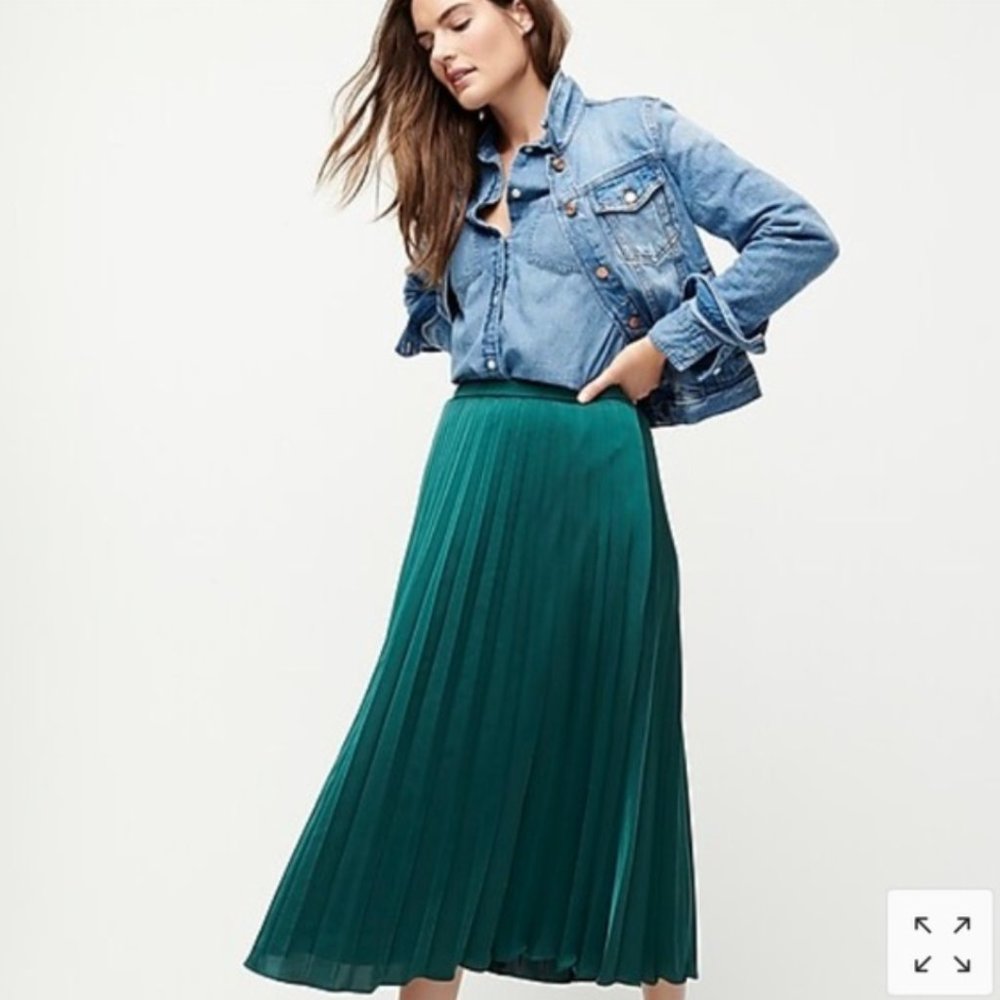 J.Crew Pleated midi skirt-AC473-ACADEMIC GREEN-NWT - Picture 3 of 3